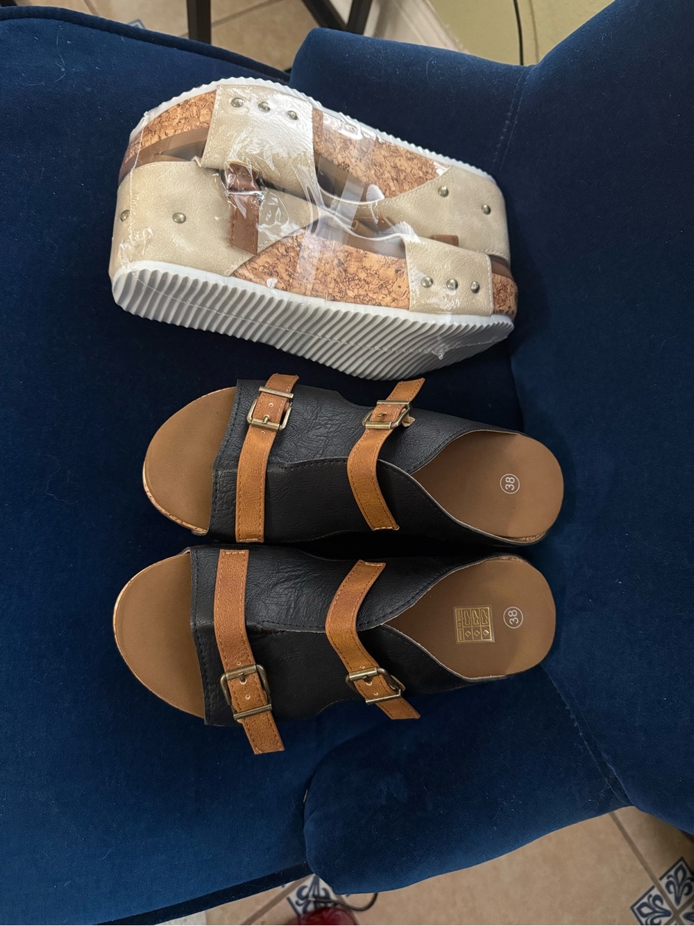 Women’s Black & Tan Double-Strap Slide Sandals - Comfortable Casual